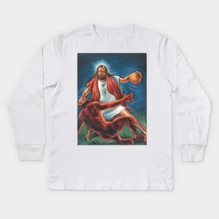 jesus crossing the devil Kids Long Sleeve T-Shirt